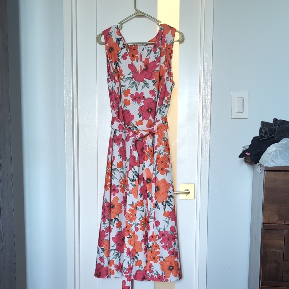 Floral Sleeveless Dress - Pink and Orange